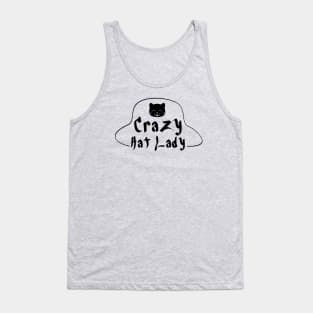 Crazy Hat Lady Text with Cute Cat - Black Tank Top